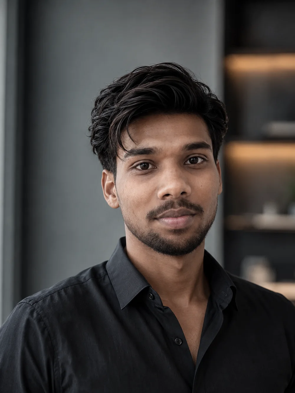 Shivam Sharma, seated in the room he works in, looking towards the camera.